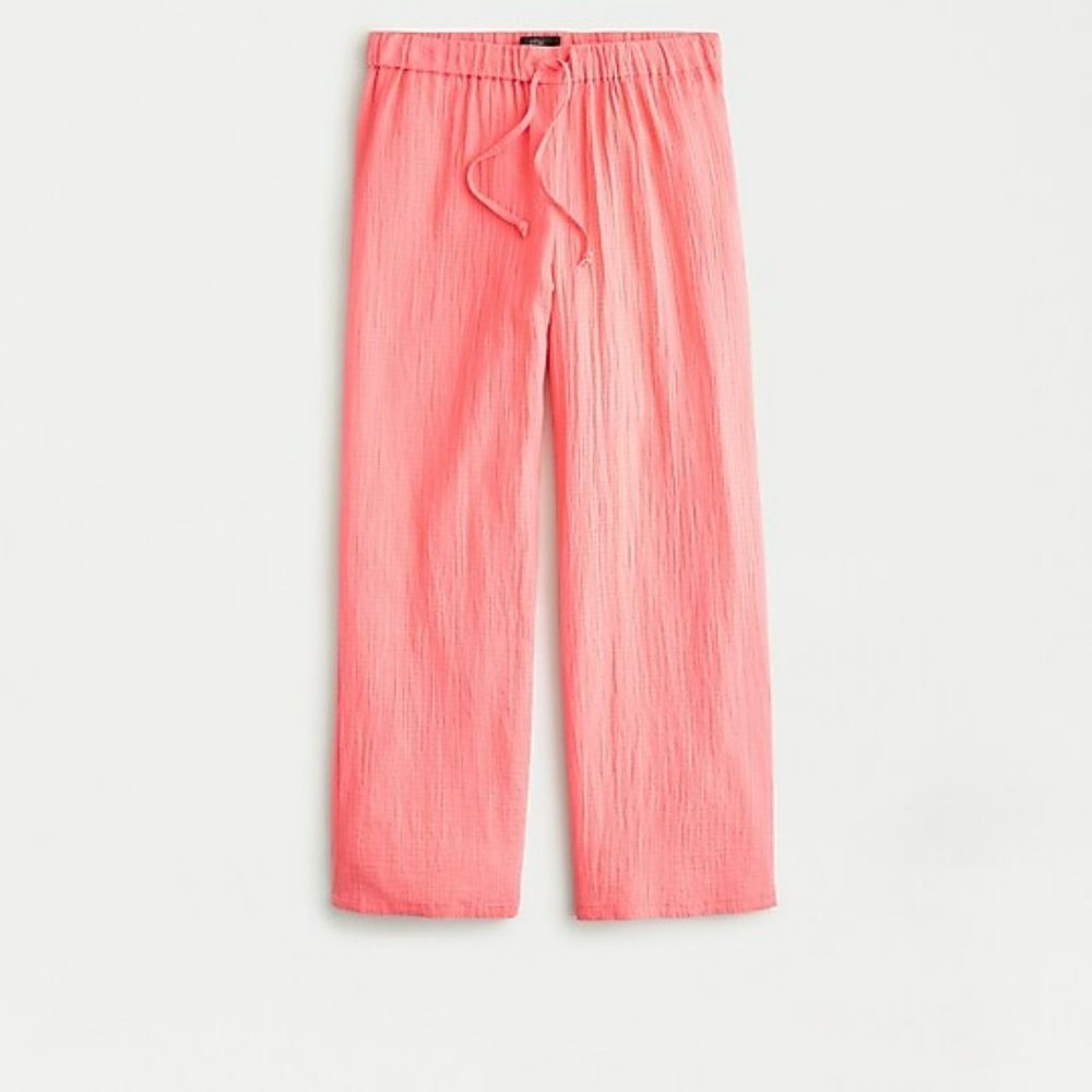 J Crew DRAPEY CRINKLE-COTTON BEACH PANT in Brilliant Coral